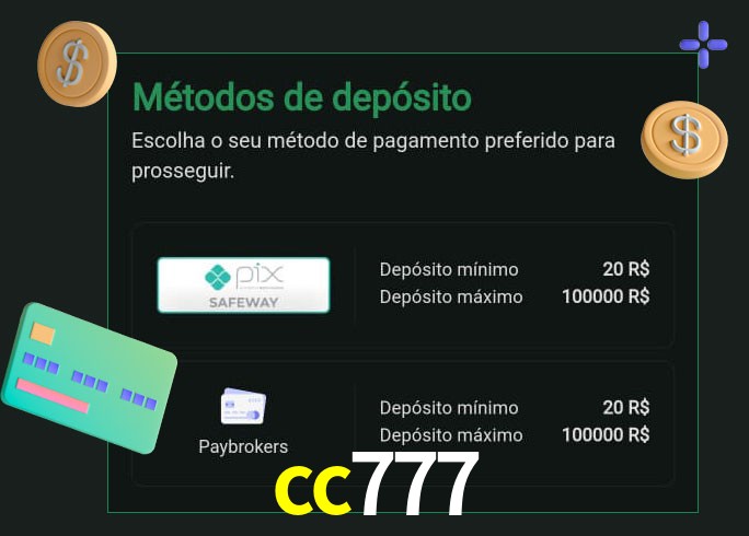 O cassino cc777 oferece uma grande variedade de métodos de pagamento